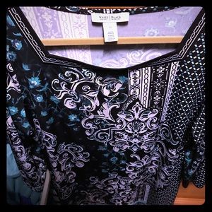 Black Blouse with Teal and White Design
